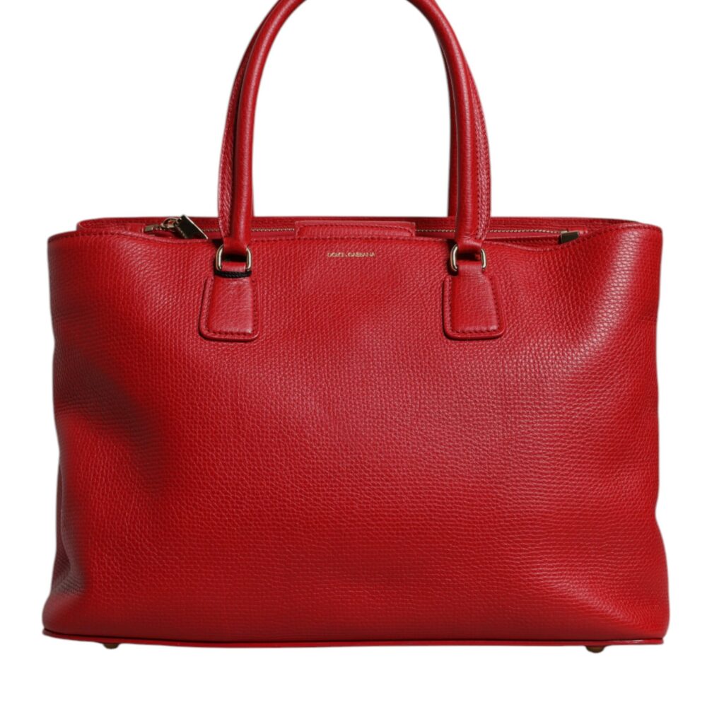 Red Calfskin Leather Logo Plaque Top Handle Bag
