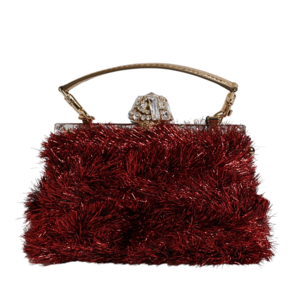 Red Gold Chain VANDA Tinsel Crystals Evening Clutch Bag