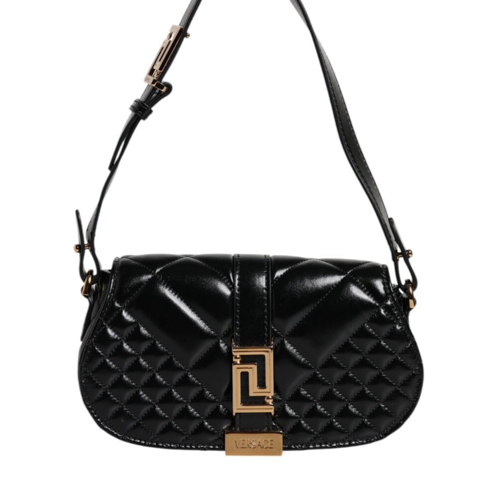 Black Calf Leather Quilted Shoulder Strap Bag