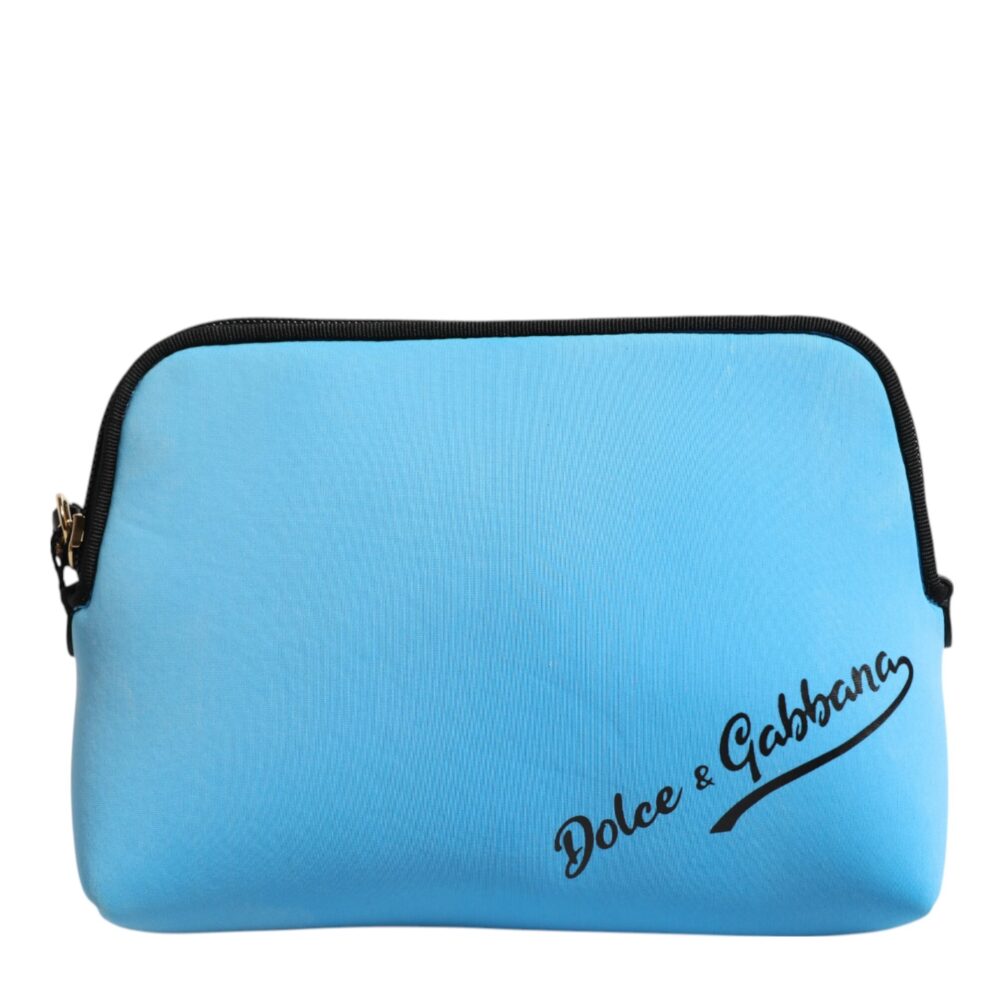 Blue Nylon DG Logo Print Clutch Zip Pouch Bag