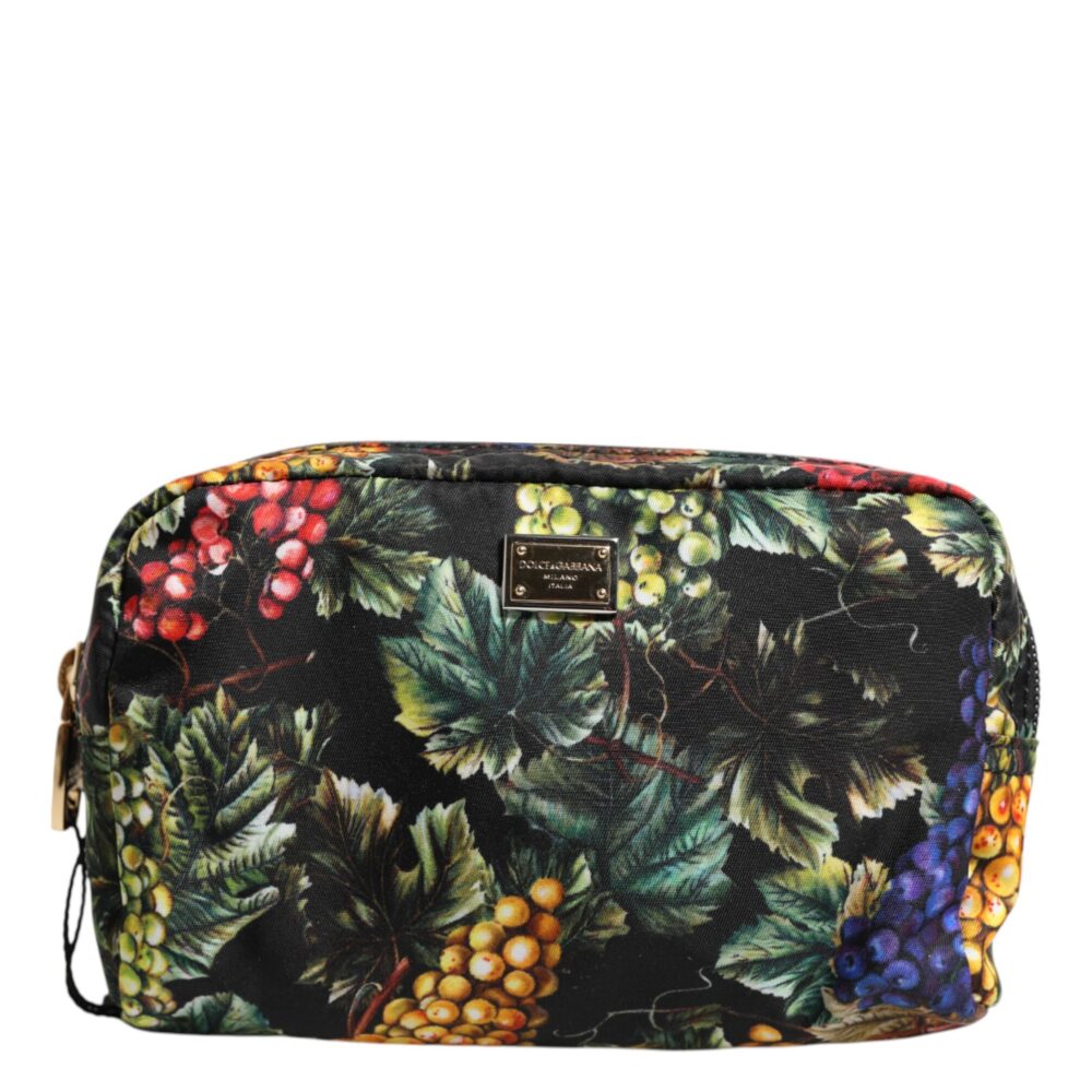 Multicolor Grape Print Clutch Logo Plaque Pouch Bag