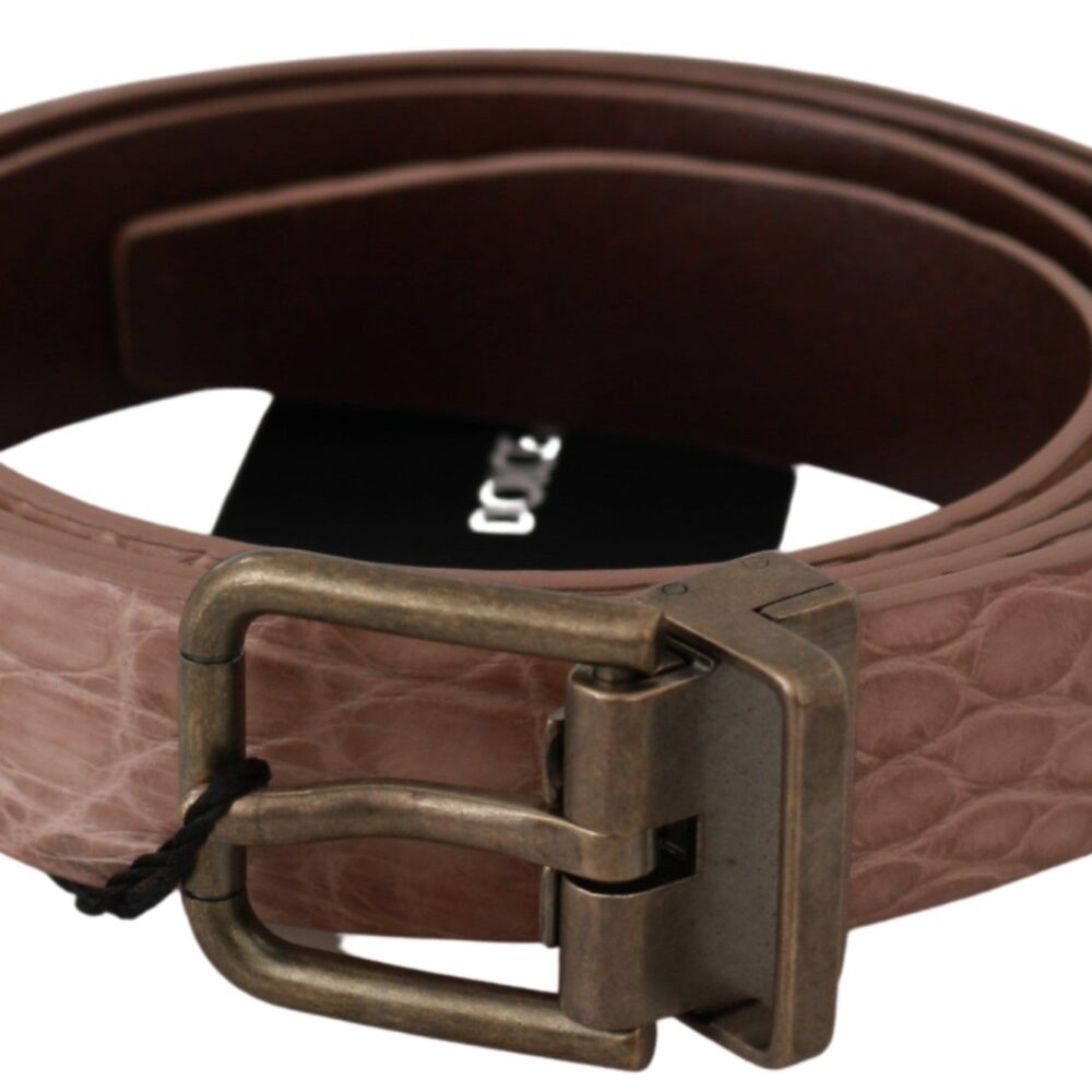 Beige Exotic Skin Gold Buckle Leather Belt