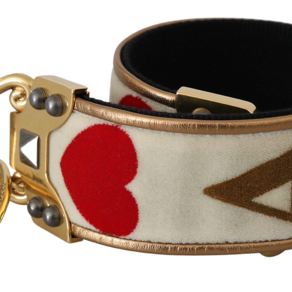 Gold White Textile Leather AMORE Shoulder Strap