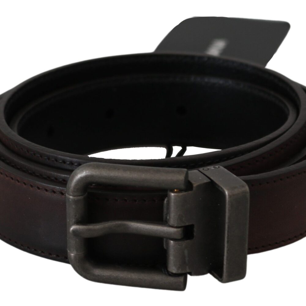 Solid Brown Leather Gray Buckle Belt