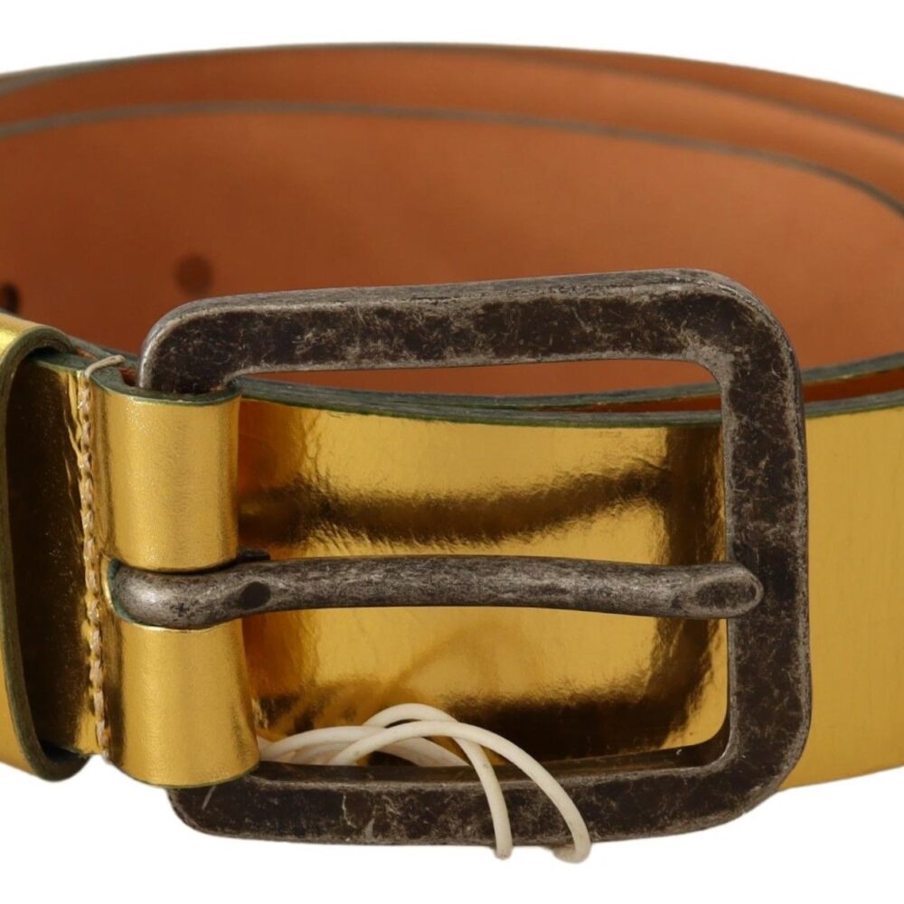 Gold Genuine Leather Rustic Silver Buckle Waist Belt