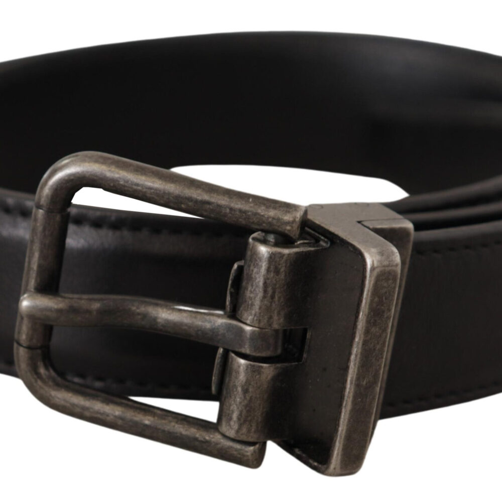 Black Calf Leather Logo Metal Buckle Belt