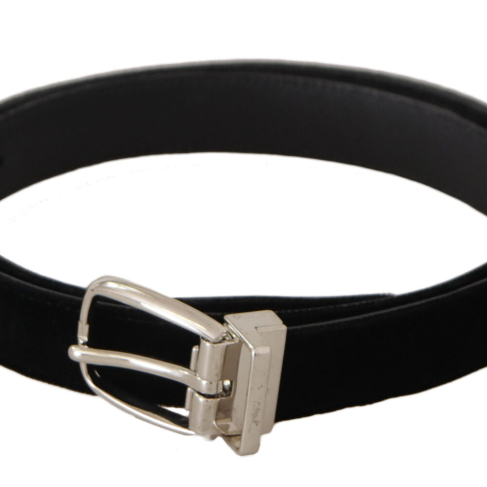 Black Casual Velvet Silver Tone Metal Buckle Belt