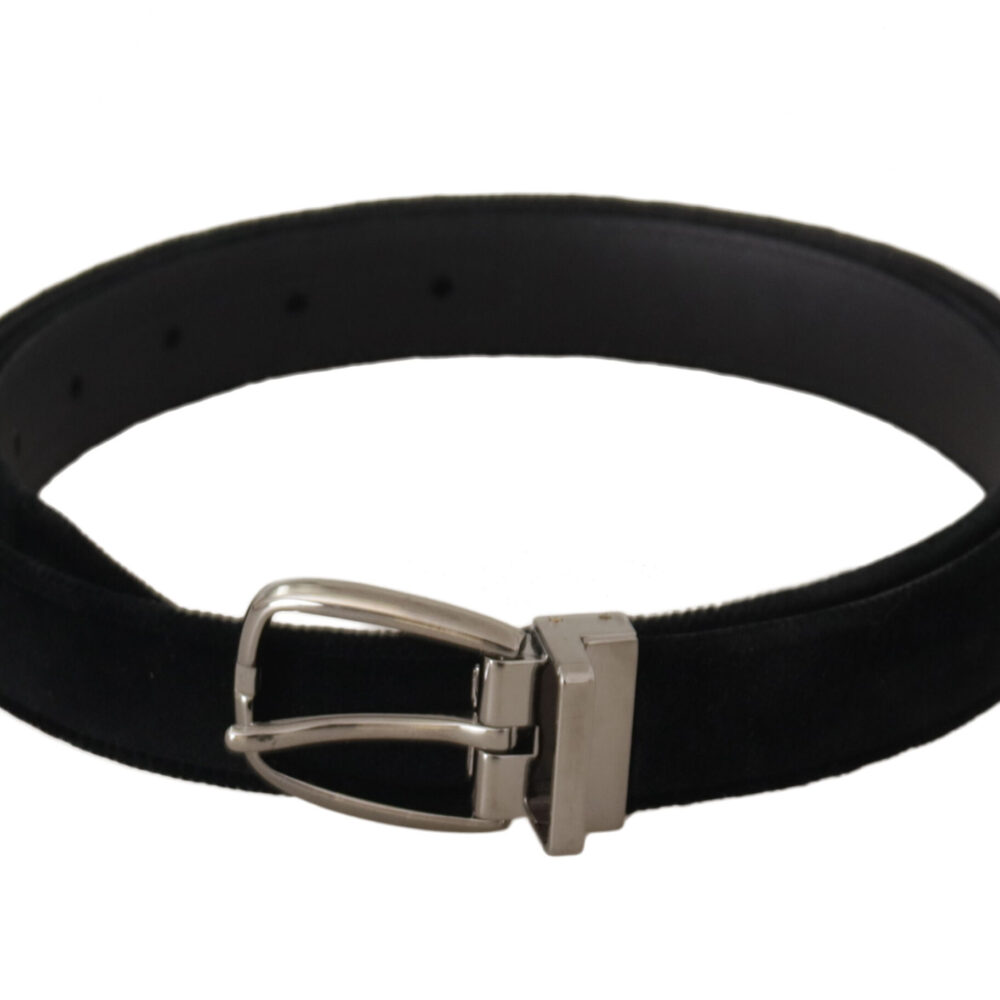 Black Classic Velvet Silver Tone Metal Buckle Belt