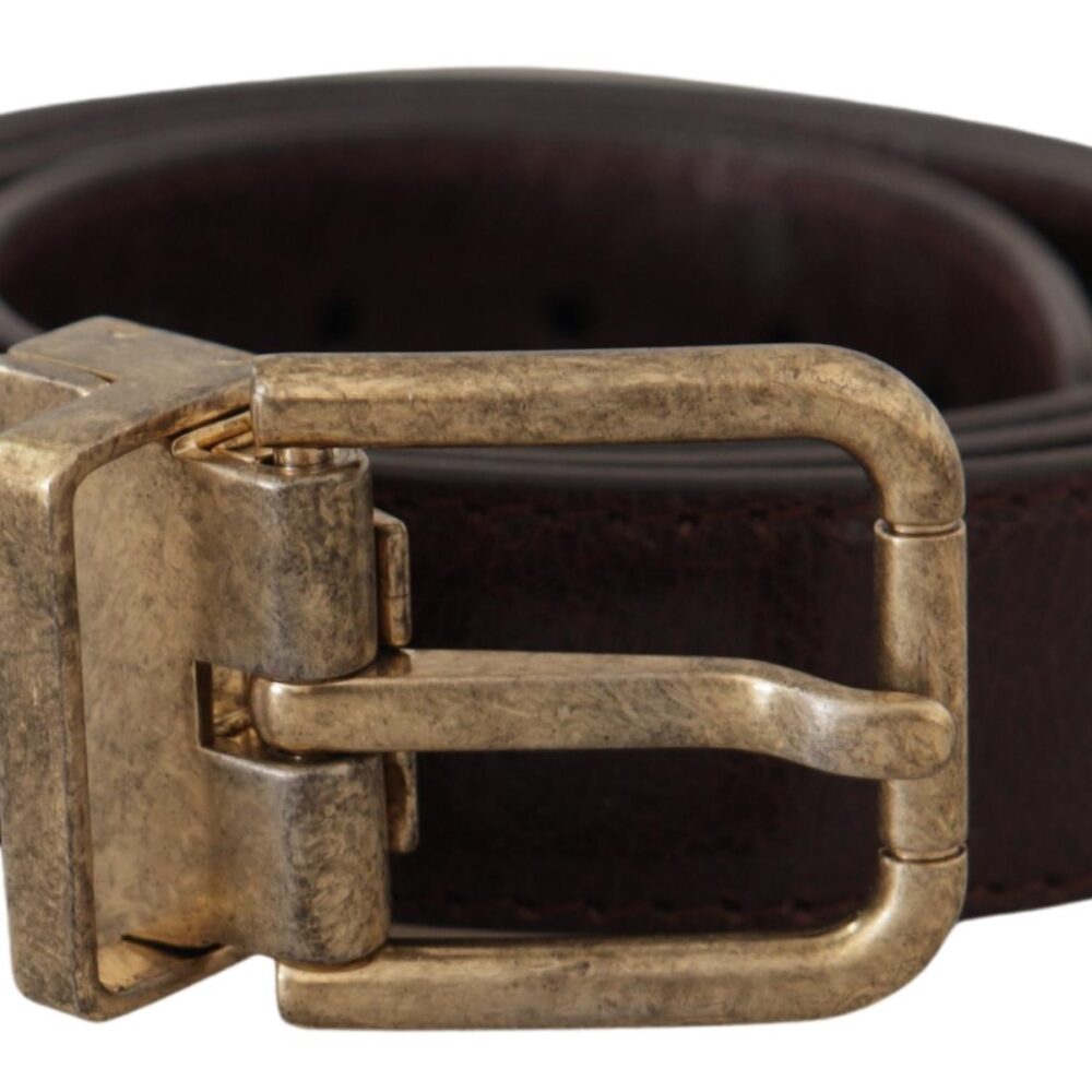 Brown Calf Leather Vintage Logo Metal Buckle Belt