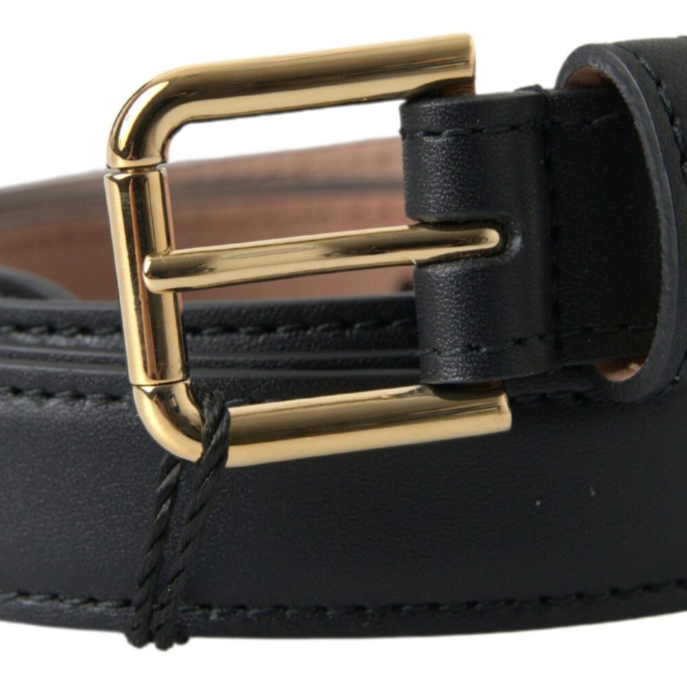 Black Leather Gold Tone Metal Buckle Belt