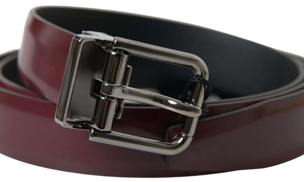 Bordeaux Leather Silver Metal Buckle Belt