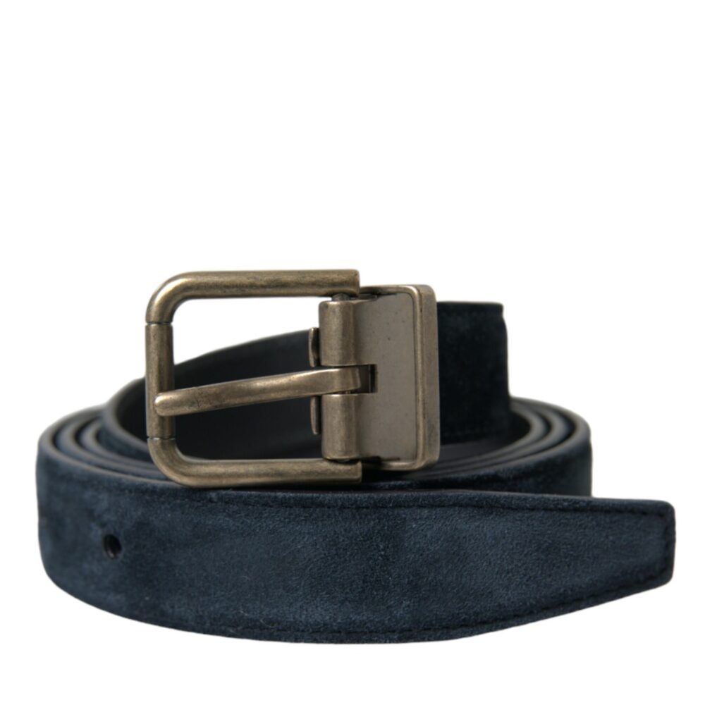 Blue Suede Leather Gold Metal Buckle Belt