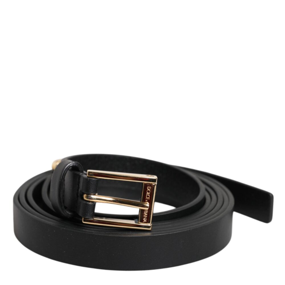 Black Calf Leather Gold Metal Buckle Belt