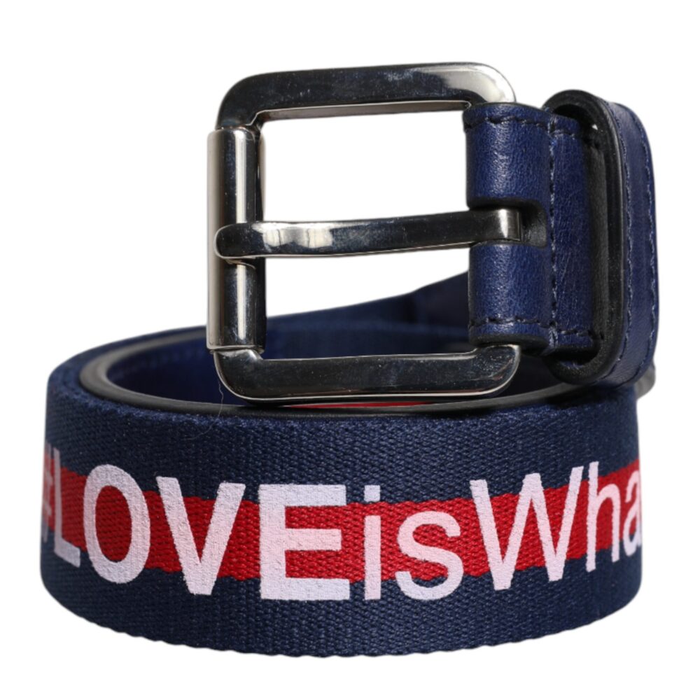 Blue Cotton Leather Printed Metal Buckle Belt