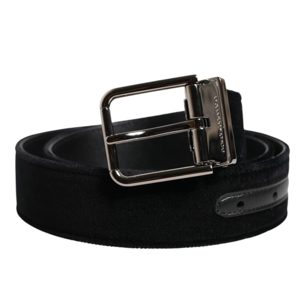 Black Cotton Silver Metal Buckle Belt