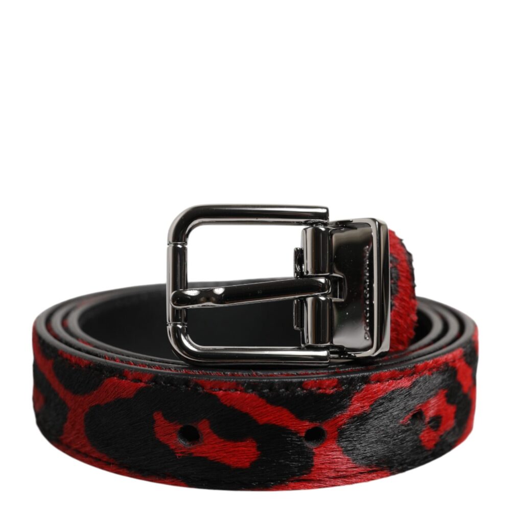 Black Red Leopard Silver Metal Buckle Belt