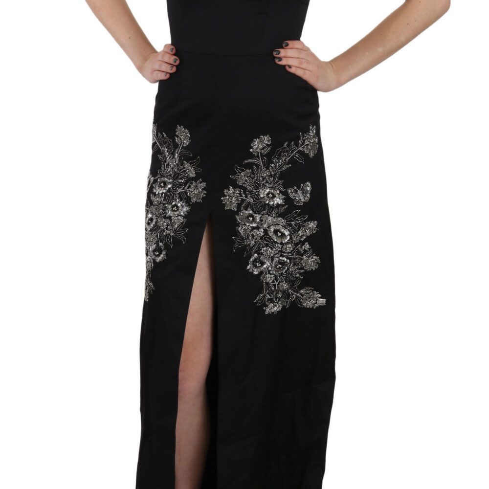 Black Sequined Flare Ball Gown Dress