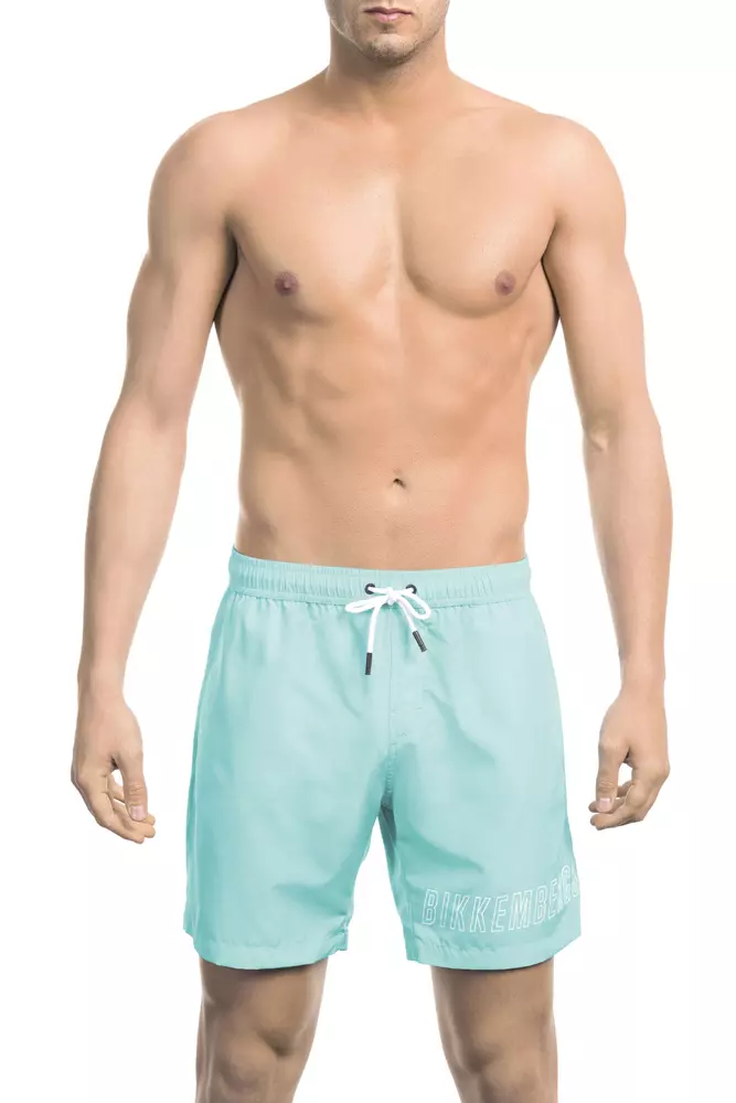 Light Blue Polyester Men Swim Shorts