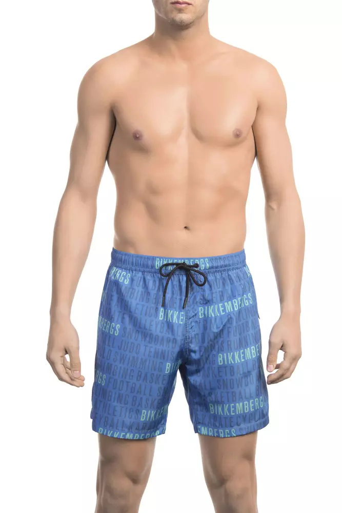 Blue Polyester Men's Swim Short