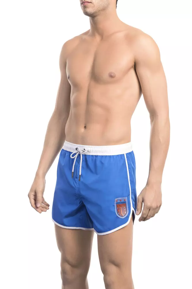 Blue Polyester Men Swim Shorts