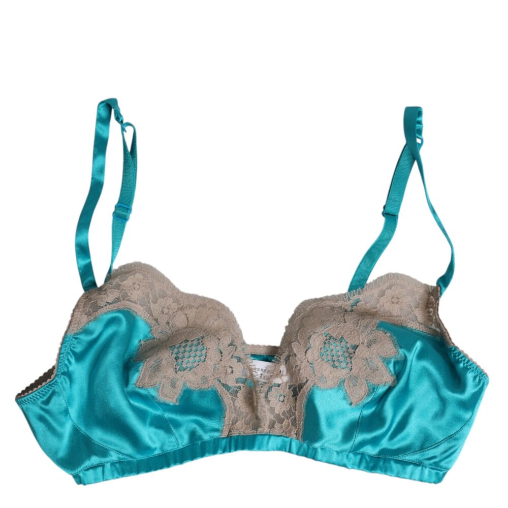 Green Floral Lace Silk Non Wire Bra Underwear