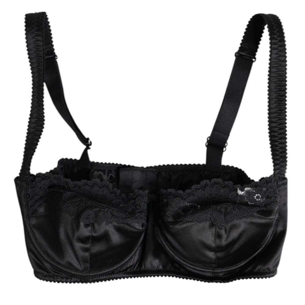 Black Silk Underwired Balconette Bra Underwear
