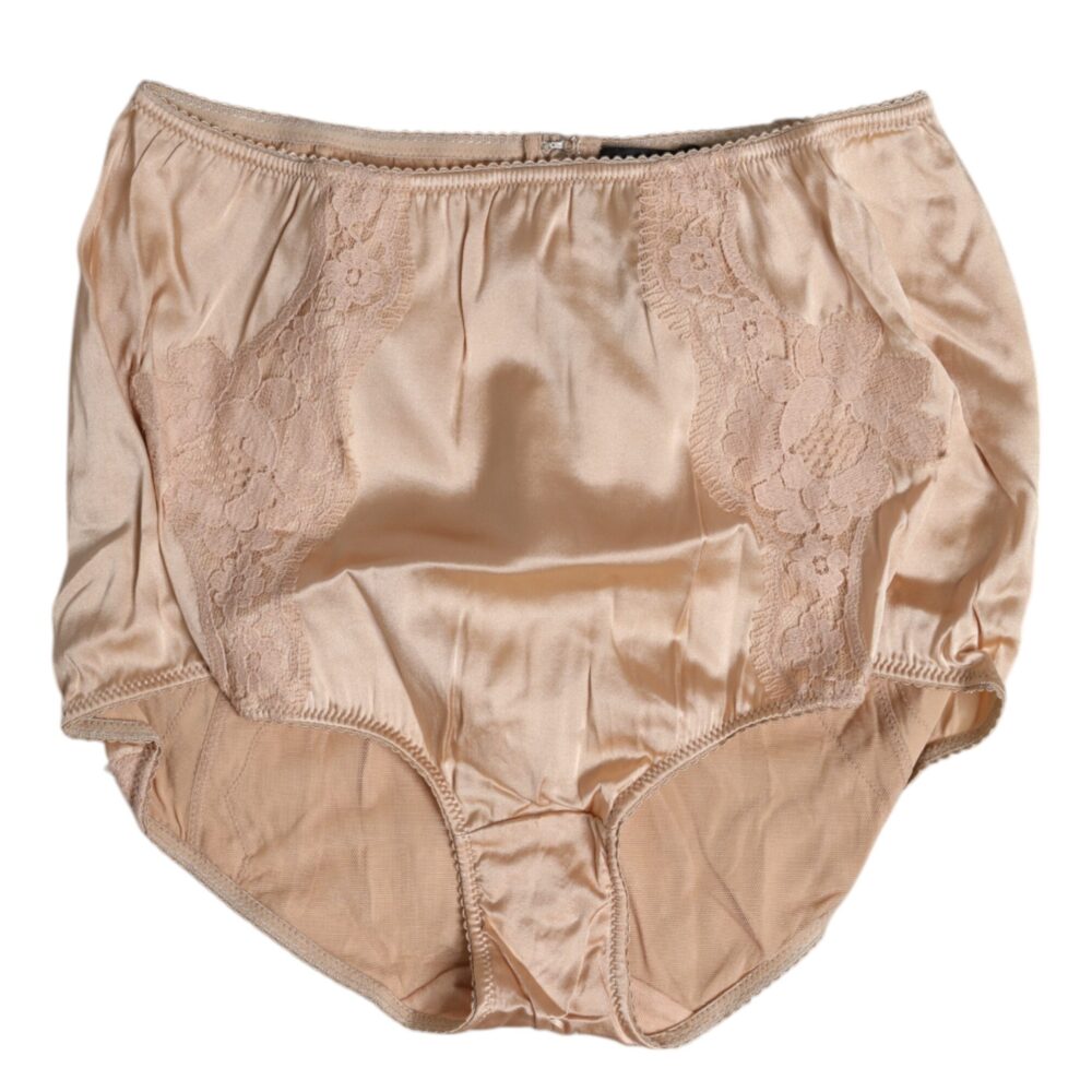 Beige Silk Lace High Waist Bikini Panty Underwear