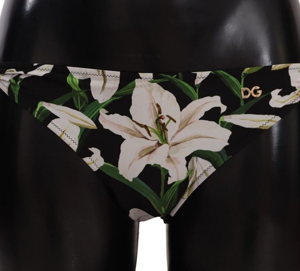 Bikini Bottom Black Lily Print Swimsuit Swimwear