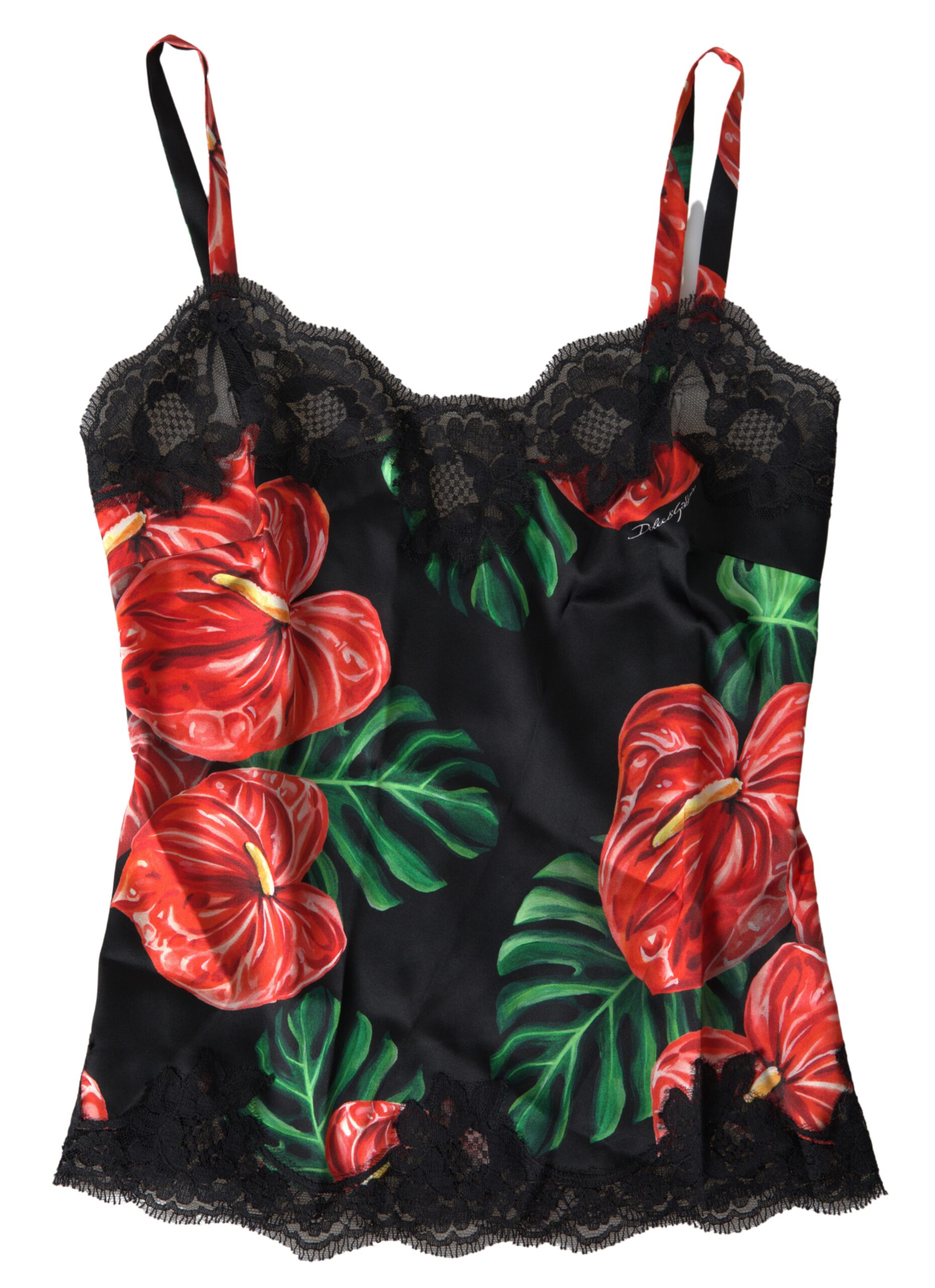 Black Anthurium Print Silk Camisole Top Underwear