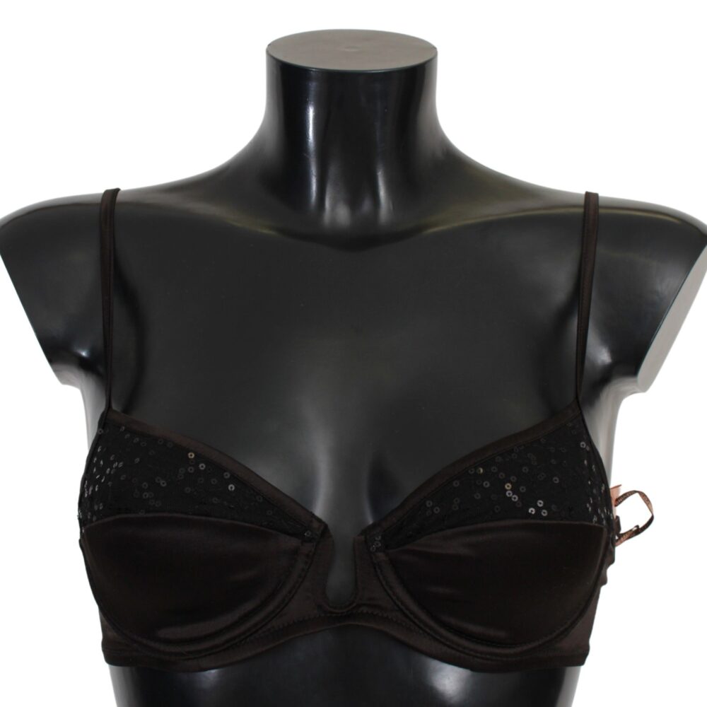 Brown Sequined Balconcino Bra Underwear