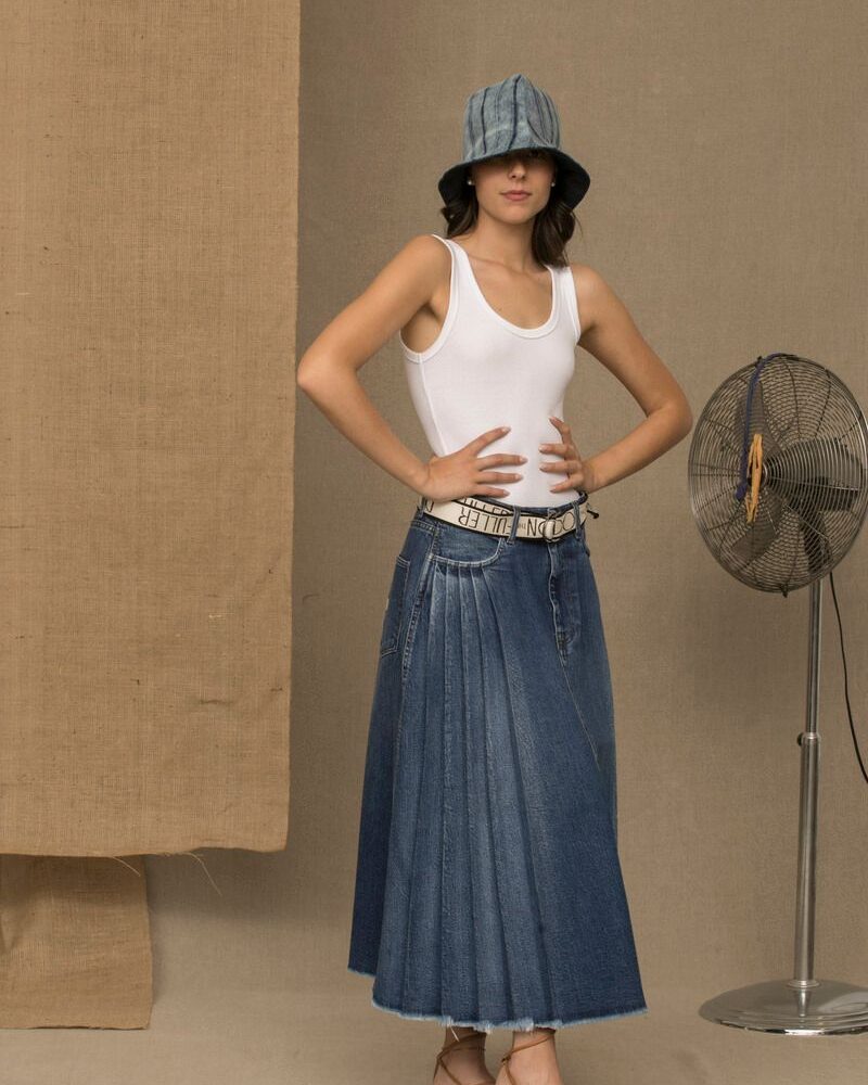 Blue Cotton Women Skirt