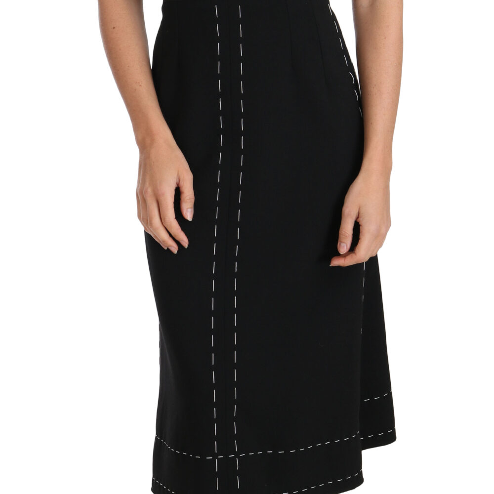 Black Wool Stretch A-line Sheath Dress