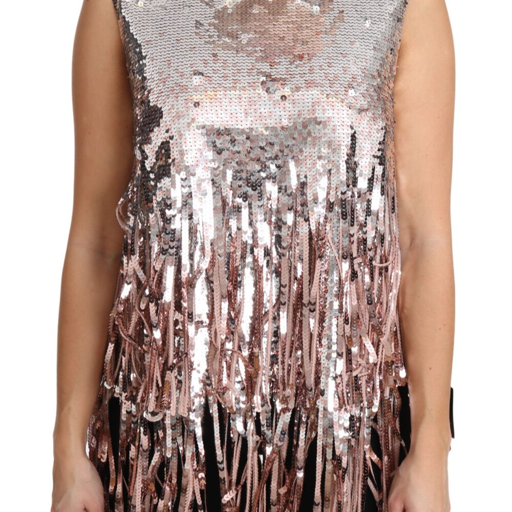 Golden Pink Sequined Fringe Tank Top