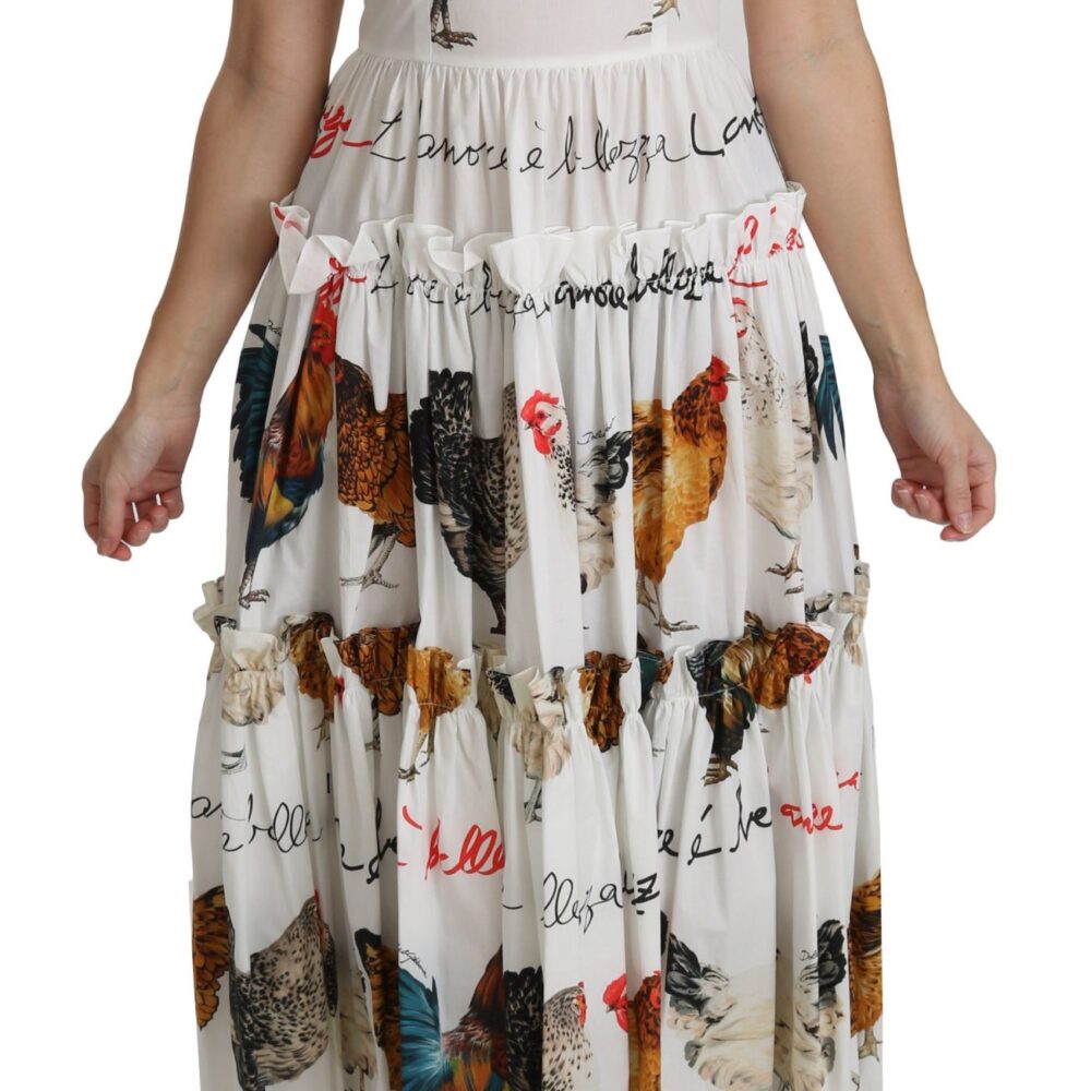 White Rooster Sheath Midi Cotton Dress