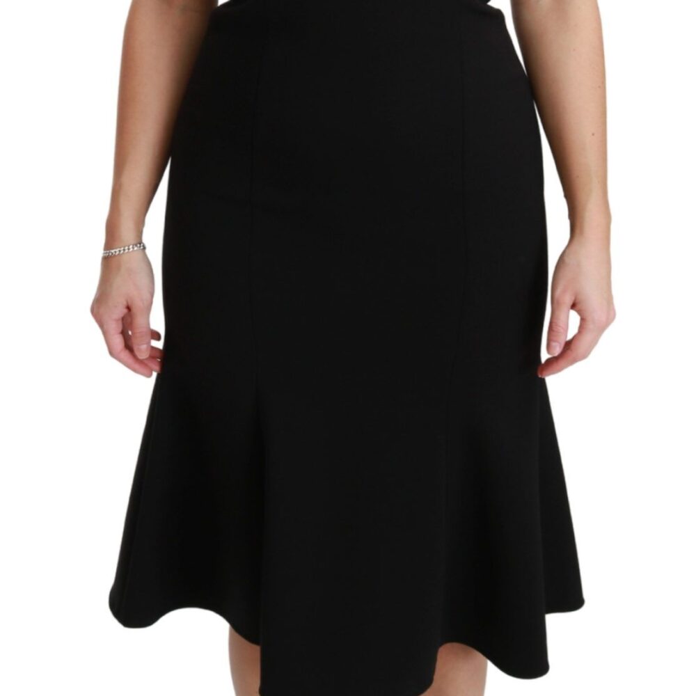 Black Fit Flare Wool Stretch Sheath Dress