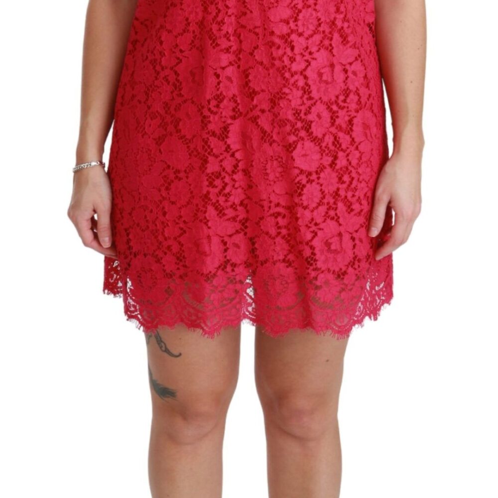 Pink Floral Lace Shift Gown Mini Dress
