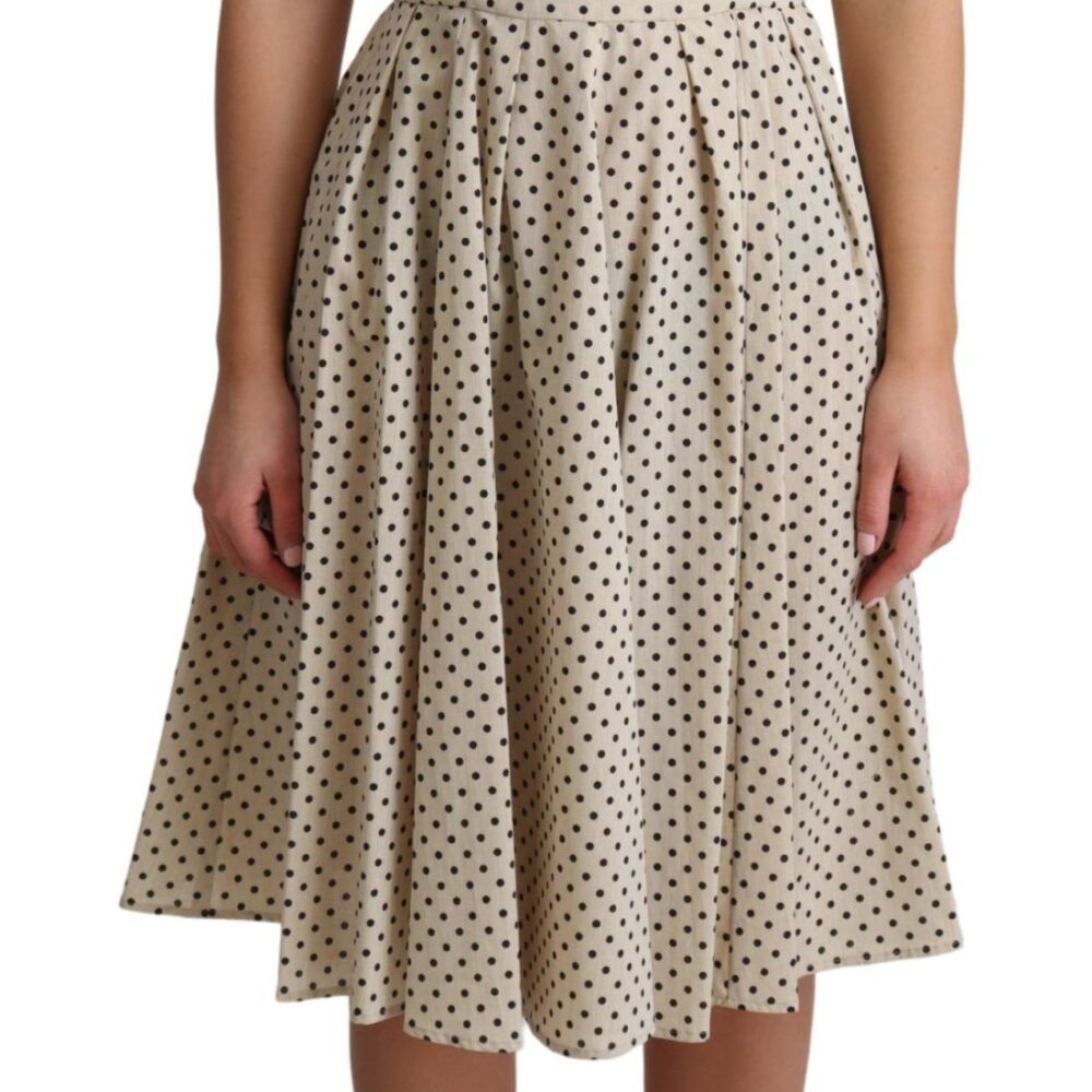 Beige Polka Dotted Cotton A-Line Dress