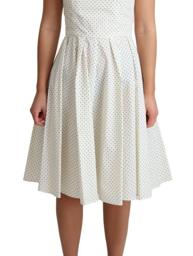 White Polka Dotted Cotton A-Line Dress