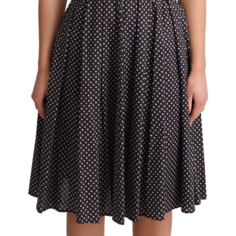 Black Floral Cotton A-Line Stretch Dress