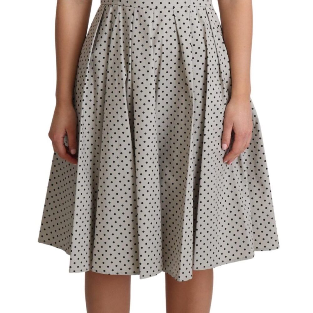 Beige Polka Dotted Cotton A-Line Dress