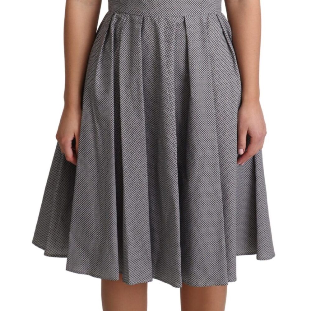 Blue Beige Geometric Cotton A-Line Dress