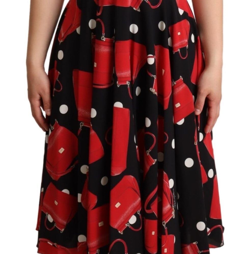 Black Red Bag Print A-line Mid Length Dress