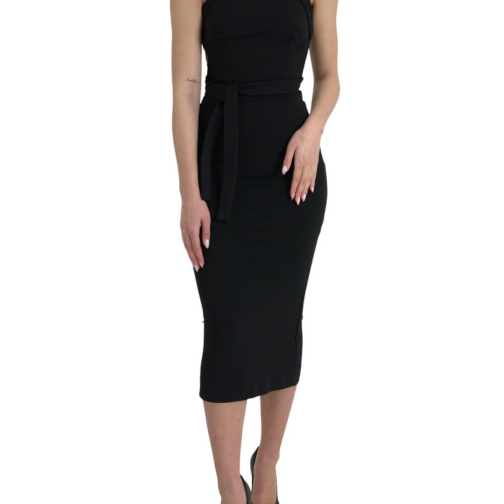 Black Sheath Halter Sleeveless Midi Dress