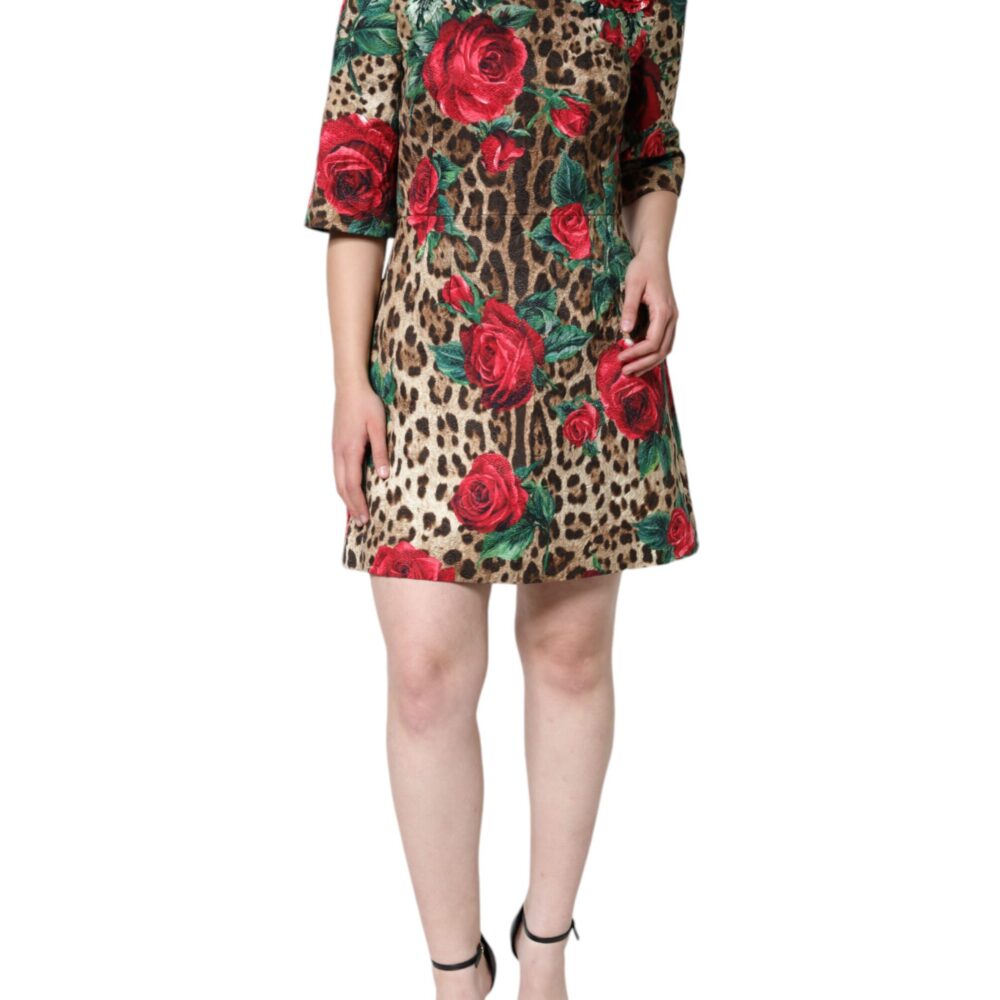 Brown Leopard Red Roses Cotton A-line Dress