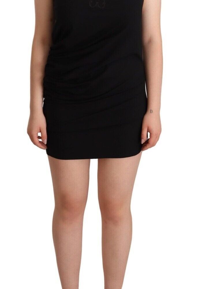 Black Sleeveless Cotton Sheath Mini Dress
