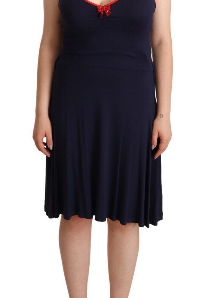 Navy Blue Sleeveless Halter Sheath Midi Dress