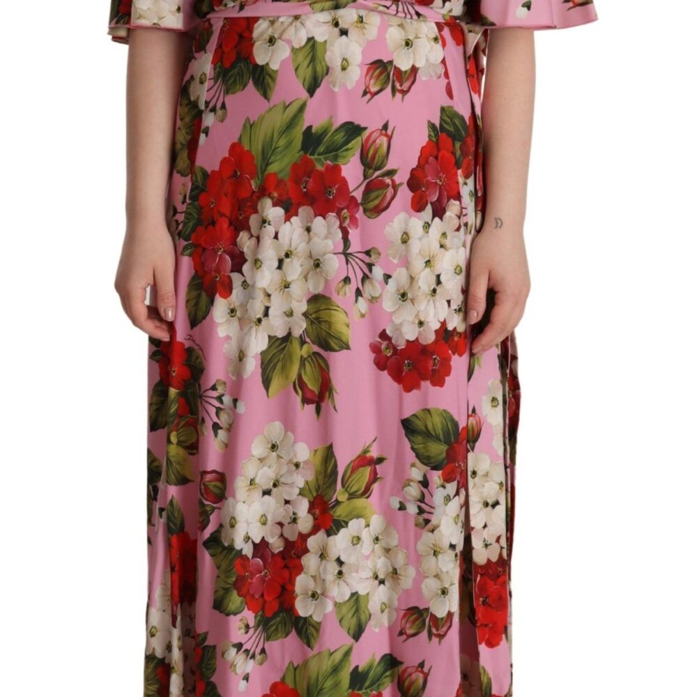 Pink Floral Silk Stretch Gown Maxi Dress
