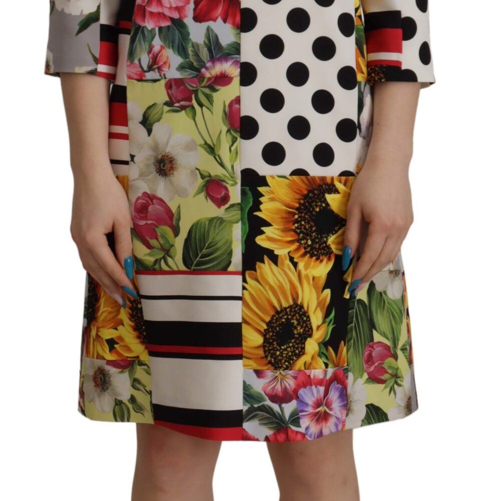Multicolor Charmeuse Floral Sheath Jaquard Pachwork Dress