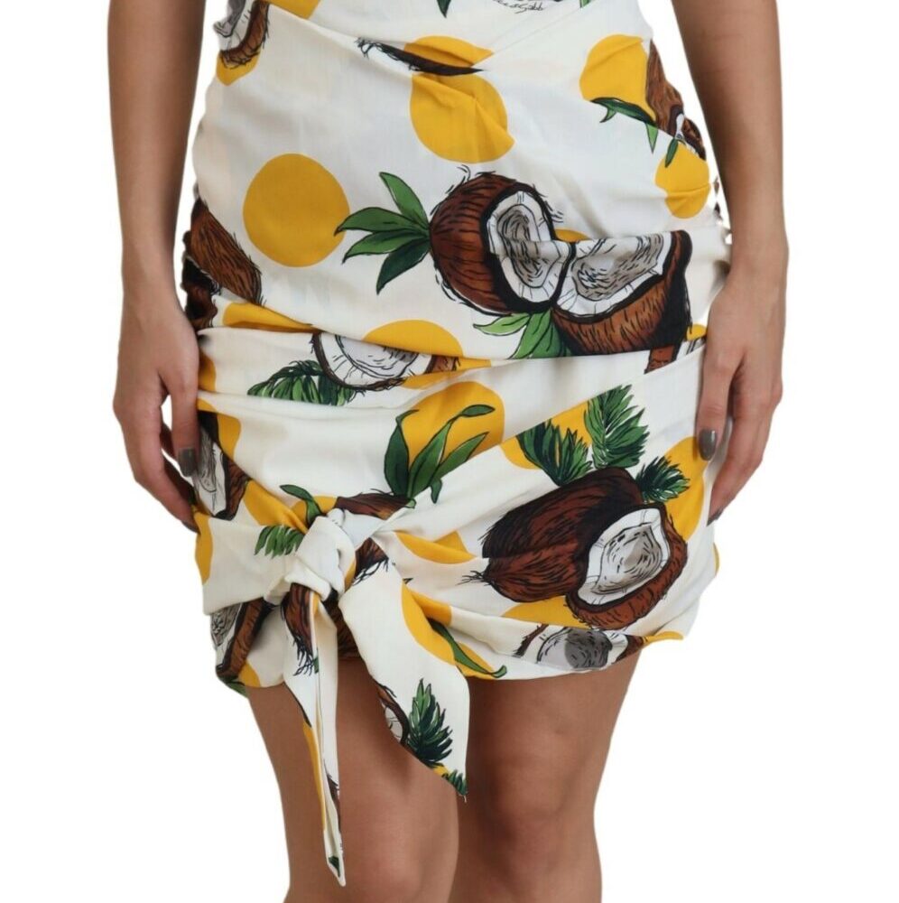 White Coconut Print Sheath Mini Silk Dress