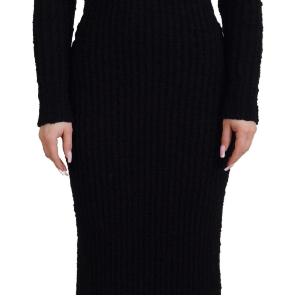 Black Wool Knitted Sheath Sweater Dress